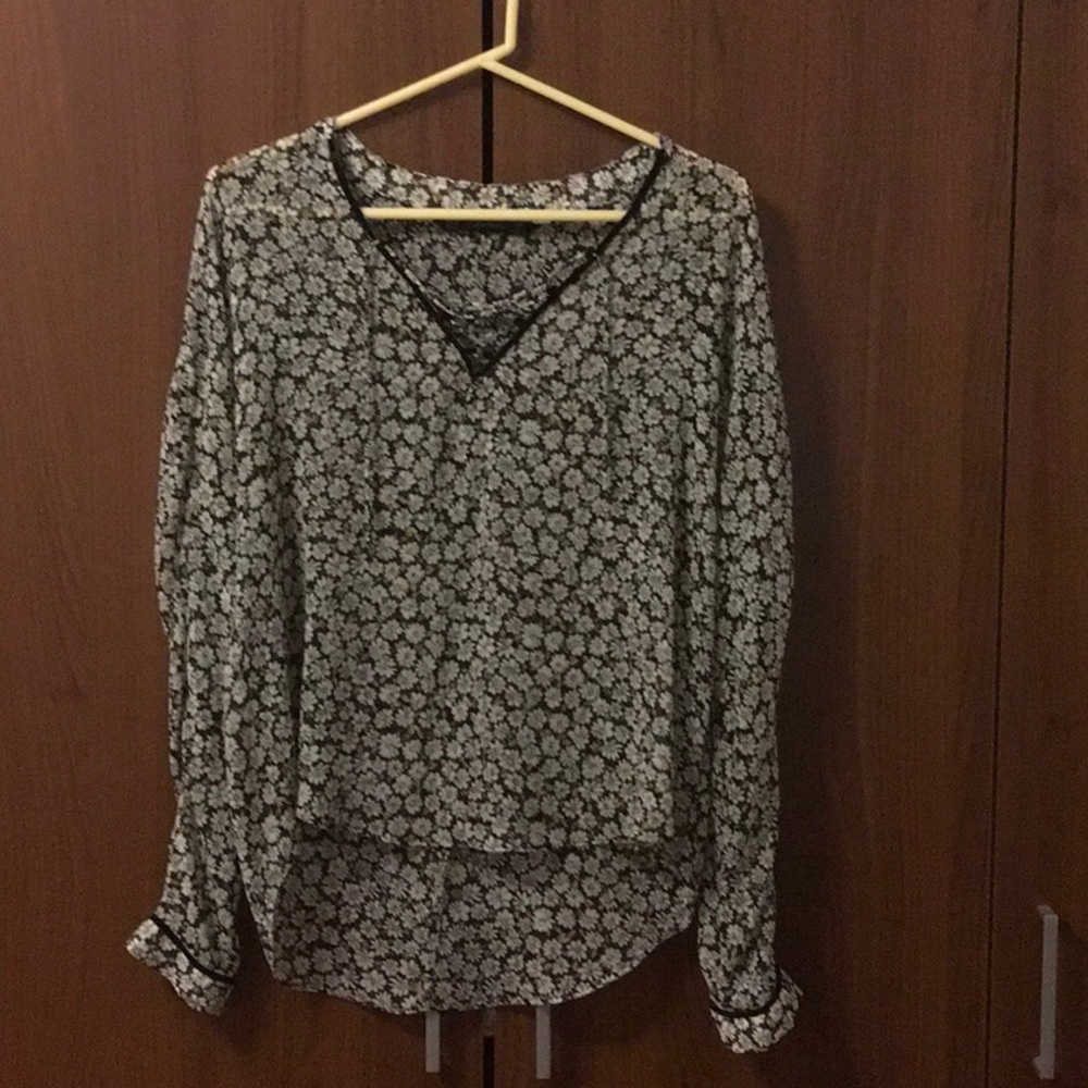 ZARA | sheer black floral blouse
